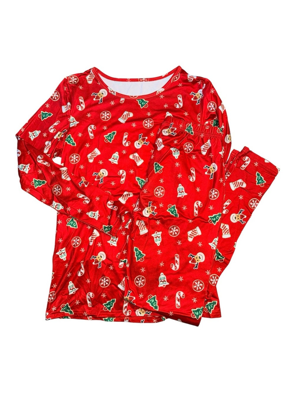 Red Holiday Pajama Set with Festive Print